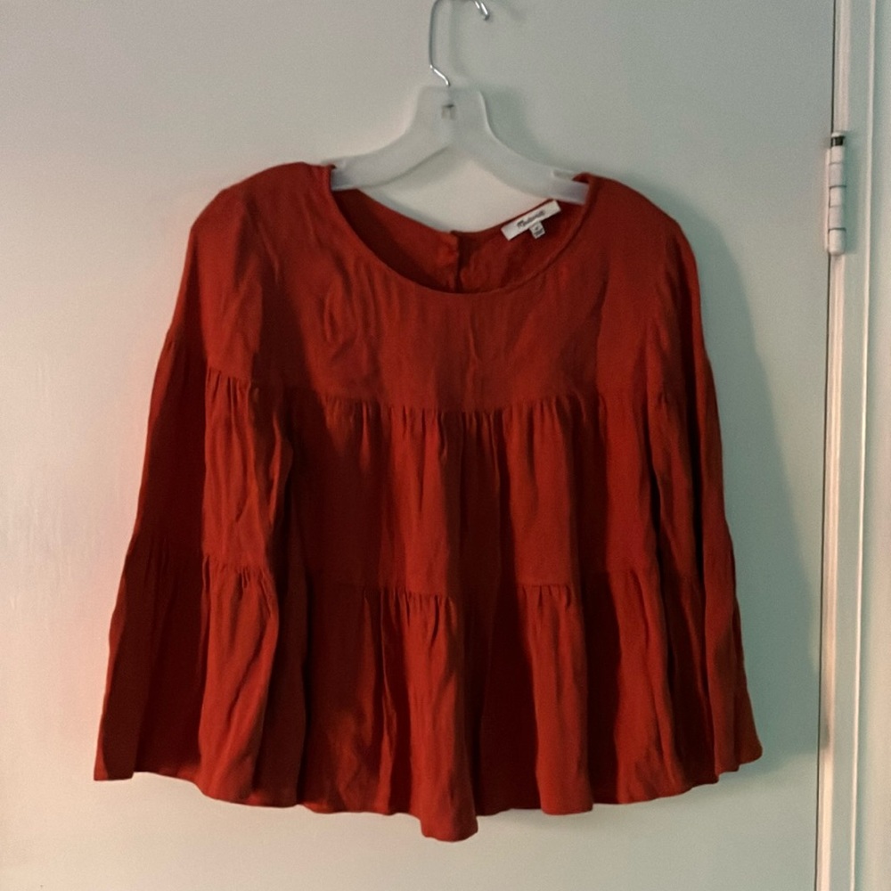 Madewell Tiered Button Back Top Size M Burnished Rust